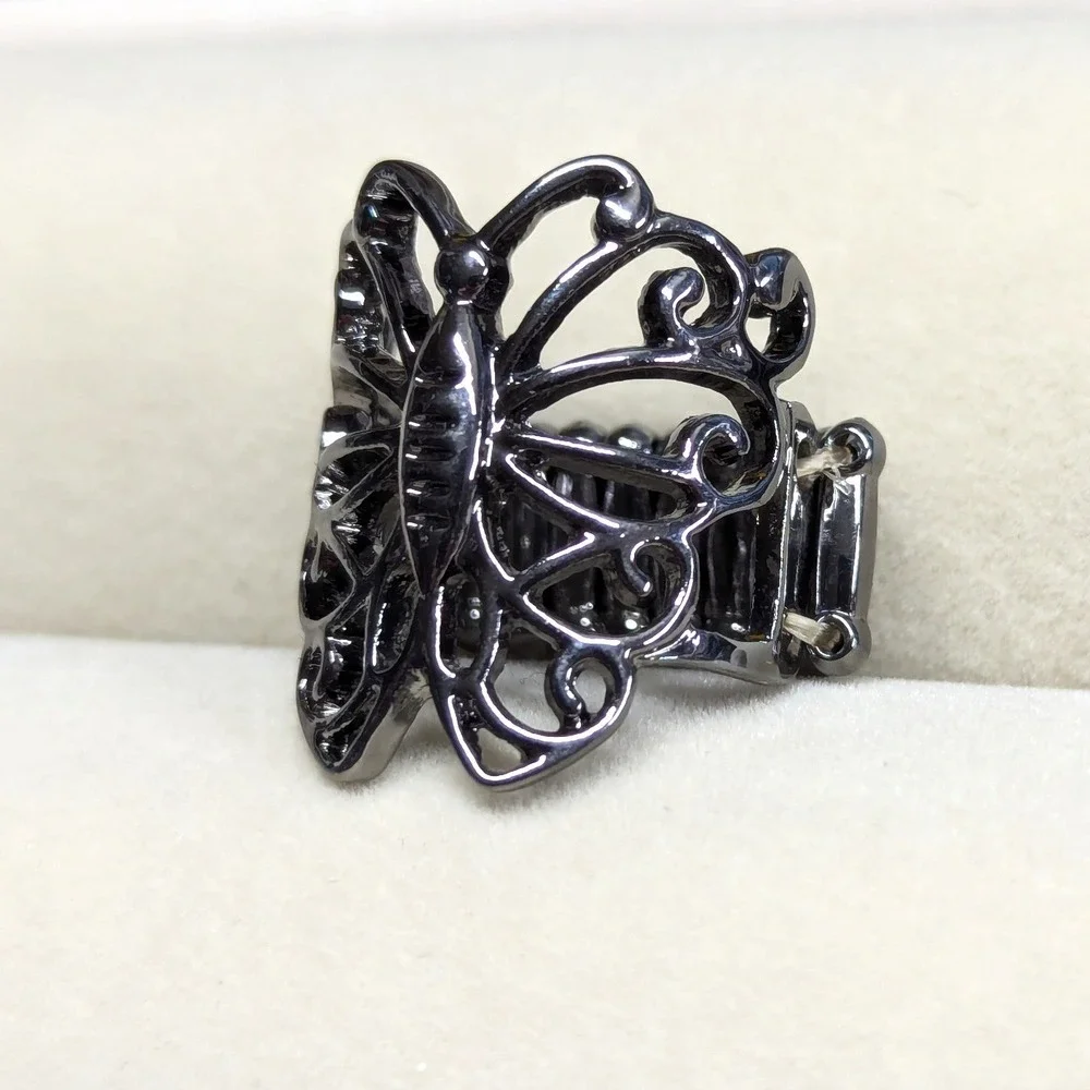 New Butterfly Ring Gunmetal Ornate Filigree Stretch Band Lover Gift Jewelry‎